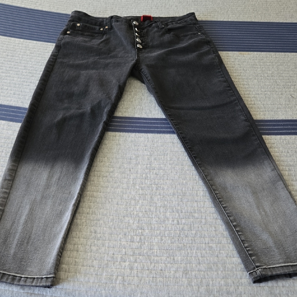 Christina Ombre Faded Black to Grey Stretch Button Front Denim Jeans - Picture 1 of 7